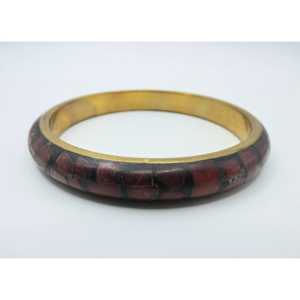 Vintage Indian Brass Shell Inlay Bangle Boho Festival Bracelet Ethnic Jewellery - Image 1 of 4