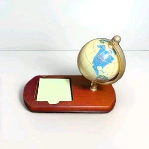 Piccolo mappamondo in pietra semi preziosa da 3" porta post-it da scrivania, peso carta - Foto 1 di 4