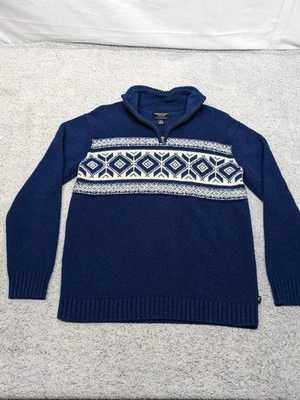 Suéter nórdico de lana American Eagle vintage para hombre pequeño 1/4 cremallera azul Fair Isle Y2K Foto 1 de 4