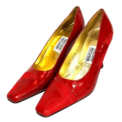 Timothy Hitsman EE. UU. Zapatos de tacón alto rojos de gamuza y charol talla 9M de EE. UU. Foto 1 de 4