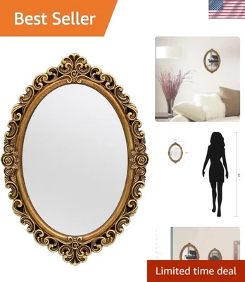 Antique-Inspired Gold Oval Mirror - Multifunctional 15.7 x 11.2 Inch Design - Image 1 of 4