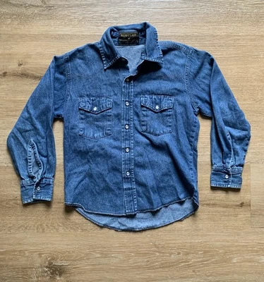 Rustler Wrangler Western Shirt Boys Medium Pearl Snap Cowboy Blue Rodeo Denim - Image 1 of 4