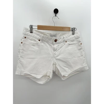 Express Shorts Women 6 White Denim Cotton Blend Rolled Cuff Pockets  - Image 1 of 4