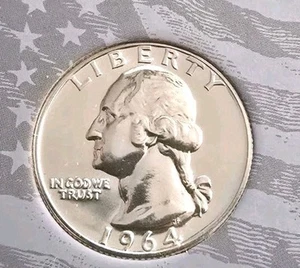 1964 Washington 25 Cent  Proof - Like Silver Quarter (90% Silver) Uncirculated.  - Picture 1 of 5