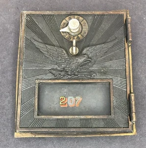 Antique U.S. Post Office Mail Box Door #207 Flying Eagle Brass Combination Lock - Picture 1 of 4