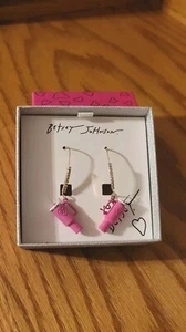 NWT Betsey Johnson Pink Stanley Tumbler Inspired Drop Earrings w/Cubic Zirconia - Picture 1 of 6