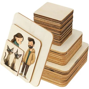 40PCS Blank Square Wood Round Angle Wooden Tags Craft Wood For Home Decor - Picture 1 of 7