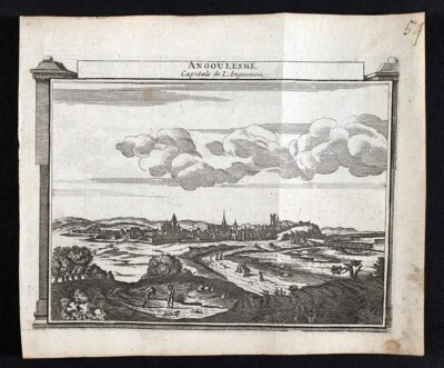 c 1650 Matthaus MERIAN Impresión Angulema Francia Río Charente Iglesia de San Ausone Foto 1 de 3