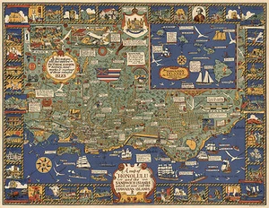 1927 Pictorial Map Honolulu Sandwich Islands Hawaiian Hawaii 11x14 Art Poster - Picture 1 of 3