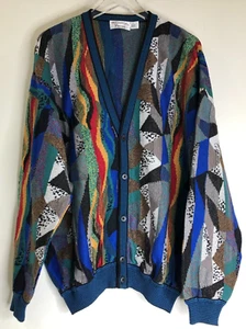 VTG St. Croix Knits Mens Sz 2X Colorful Coogi Style Grandpa 90s Cardigan Sweater - Picture 1 of 16