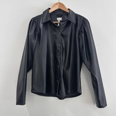 Новый без ценников Laundry от Shelli Segal из искусственной кожи с рукавами-затяжками на пуговицах черный маленький - Изображение 1 из 4