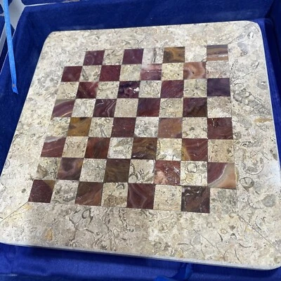 Marble Chess Board Set Italy Brown Agate 8" x 8" Vein Queens Gambit Heavy New - Image 1 of 4