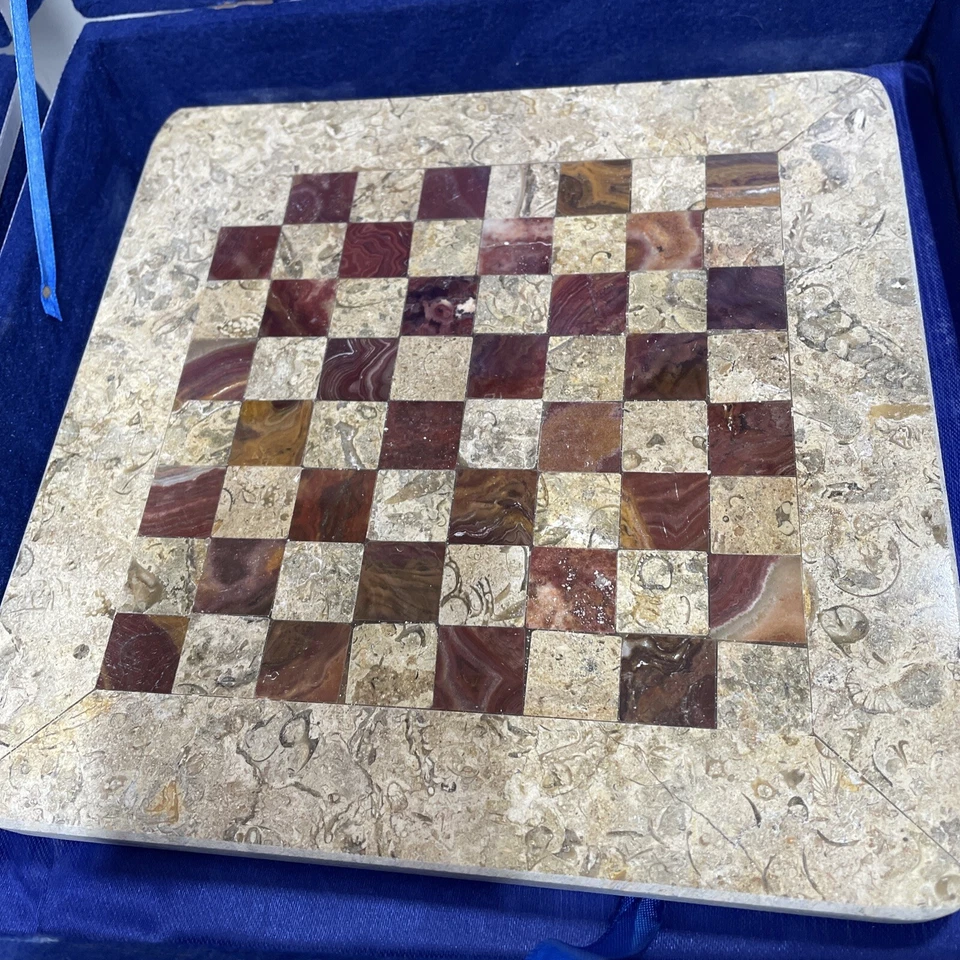 Marble Chess Board Set Italy Brown Agate 8" x 8" Vein Queens Gambit Heavy New - Image 1 of 4