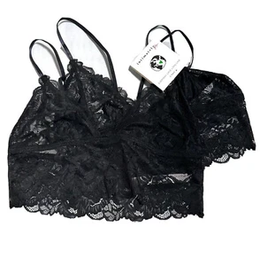 Free People Womens Size XS Black Everyday Lace Longline Bralette 2 PACK NWT - Picture 1 of 10