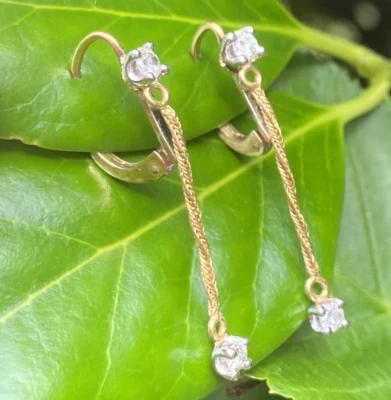 Vintage Diamond Earrings Estate Fine Jewelry Pre-Owned 14K Gold Leverback Dangle - Image 1 of 4
