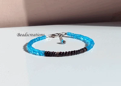 Top Quality Blue Topaz and Black Opal Beads Bracelet Faceted Topaz Jewlry Gift - Image 1 of 4