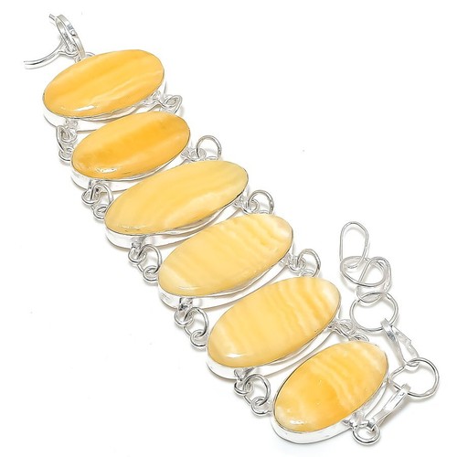 VALENTINO Bracciale in argento sterling 925 fatto a mano con pietre preziose calcite gialle7 8" regalo amore W477