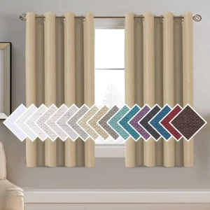 Linen Blackout Curtain 54 Inches Long for Bedroom/Living Room Thermal Insulated - Picture 1 of 12