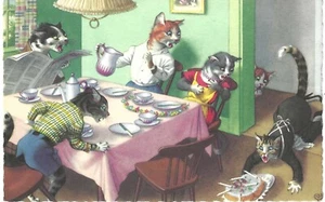 # B3759 ALFRED MAINZER ANTHROPOMORPHIC CAT POSTCARD, Spilled Cake ALMA - Picture 1 of 2