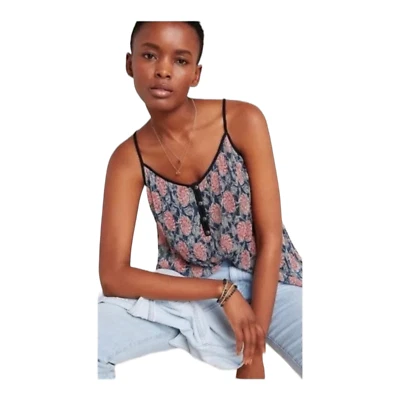 New Floral Glitter Cami Top Size 10 Straps Lined Stretch Anthropologie BNWT - Image 1 of 4