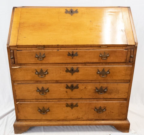 Antique American 19th Century Birdseye Tiger Maple Slant Front Desk Cover