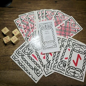 Rune Magic Cards 1989 Donald Tyson 24 cards w/instruction booklet & Wood Dice - Picture 1 of 8