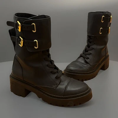 DKNY women’s black combat boot size 6.5 Bart K3125783 Lace Up Ankle side zipper  - Image 1 of 4