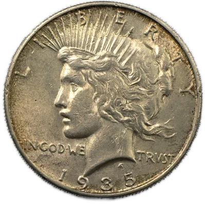 1935-S San Francisco Peace Silver Dollar $1 Almost Uncirculated AU+ "FOUR RAYS" - Image 1 of 2