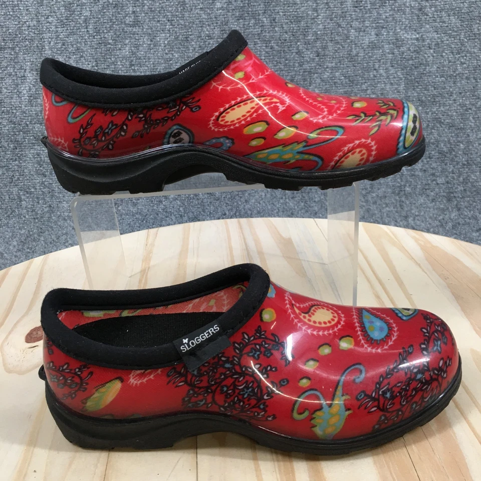 Sloggers Zapatos Mujer 6 Lluvia Impermeable Jardín Zuecos Sin Cordones Cómodos Cachemira Rojo Foto 1 de 4