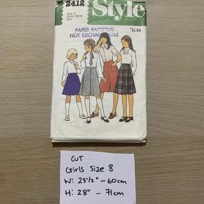 Vintage Girls Sewing Pattern Cut Size 8 School Uniform Skirts Culottes - Image 1 of 3