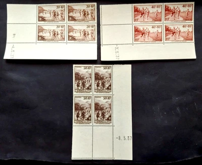 1937 CHARITY SPORTS SET IN CORNER DATE BLOCKS VF MNH FRANCE FRANKREICH K5 - Image 1 of 2