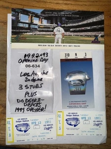 COOL BEANS: 1992 & 1993 & 1999 Opening Day Dodgers Baseball Ticket Stubs 06-634 - Picture 1 of 10