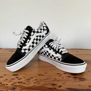 Vans Shoes Mens Size 8.5 Women Size 10 Black Low Top Suede Checkered - Picture 1 of 13