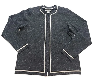 Женский кардиган на молнии Cathy Daniels среднего размера с черно-белой отделкой и крапинками вязаный свитер - Изображение 1 из 4