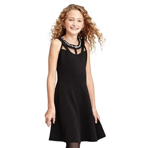CHILDRENS PLACE Size 12 Black Jeweled Stretch Jacquard Dress Comfy Girls - Picture 1 of 6