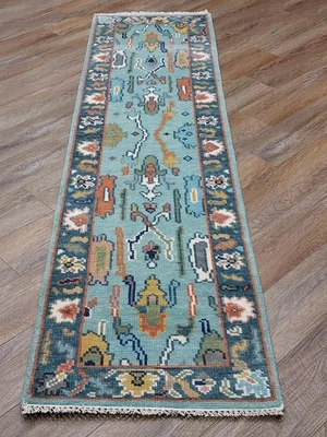 Alfombra turca Bohemia Oushak, alfombra contemporánea turca Oushak hecha a mano, 2x8 pies Foto 1 de 4