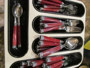 * Hampton Silberschmiede Edelstahl #226 rot Wirbel Kunststoffgriffe 55 Stück - Bild 1 von 3