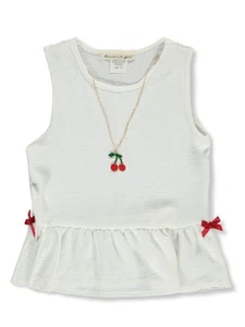 Dream Girl Girls' 2-Piece Cherry Tank Top Necklace Set Color: white/multi Size: - Picture 1 of 1