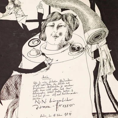 Horst Janssen Laatzen Bilderbogen 1 Folge Schilder signiert Plakat Druck 1966 - Bild 1 von 3