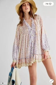 Free People Women Lost In You Floral Mini Billowing Tunic Boho Dress Sz M - Picture 1 of 9