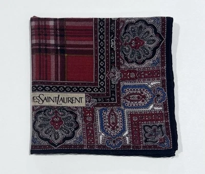 Pañuelo HOMBRE YSL Paisley Cuadros Rojo Algodón Bolsillo CUADRADO 18" Foto 1 de 4
