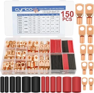 Kupfer Batterie Kabelenden Drahtschuhe Sortiment Set AWG 2 4 6 8 10 Stärke 150 Teile - Bild 1 von 6