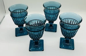 Indiana Glass Mt. Vernon Blue Square Goblets. Set Of 4. Pre Owned - Picture 1 of 5