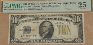 1934 A $10 Dollar North Africa Silver Star Note Fr#2309 PMG 25 w/comments - Picture 1 of 8