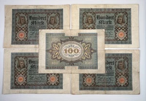 Lot of Five (5) *Very Good* 1920 German 100 Mark Banknotes 100+ Years Old - Picture 1 of 8