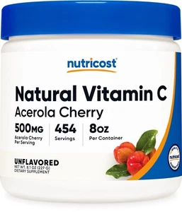 Nutricost Natural Vitamin C Powder (Acerola Cherry) (8oz) - Gluten-Free, Non-GMO - Picture 1 of 5