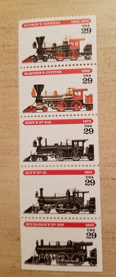 Scott #2843-47  29c Locomotives MNH Booklet Pane of 5 free shipping - Image 1 of 1