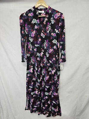 Пижама Natori размер XS Zen сад уютный вязаный кафтан ночная рубашка черный цветочный принт - Изображение 1 из 3