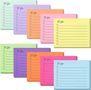 10 Pack Lined Sticky Notes, 3"X4", 500 Sheets, to Do List Notepad, Sticky Notes - Picture 1 of 12