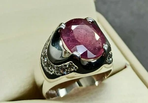Natural 9 Carat Dark Deep Red Ruby Sterling Silver 925 Handmade Yaqot Women Ring - Picture 1 of 12